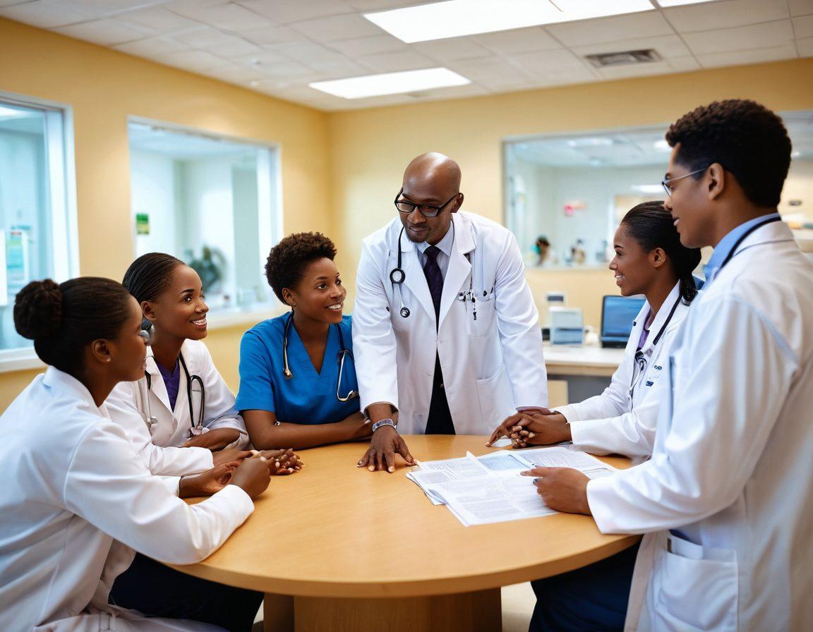 A compassionate scene depicting a doctor discussing oncology news with a diverse group of patients and caregivers in a bright, welcoming clinic. Include elements such as informative pamphlets on a table, a digital screen showing the latest oncology stats, and warm, inviting colors to evoke a sense of hope and support. super-realistic. vibrant colors. 3D.